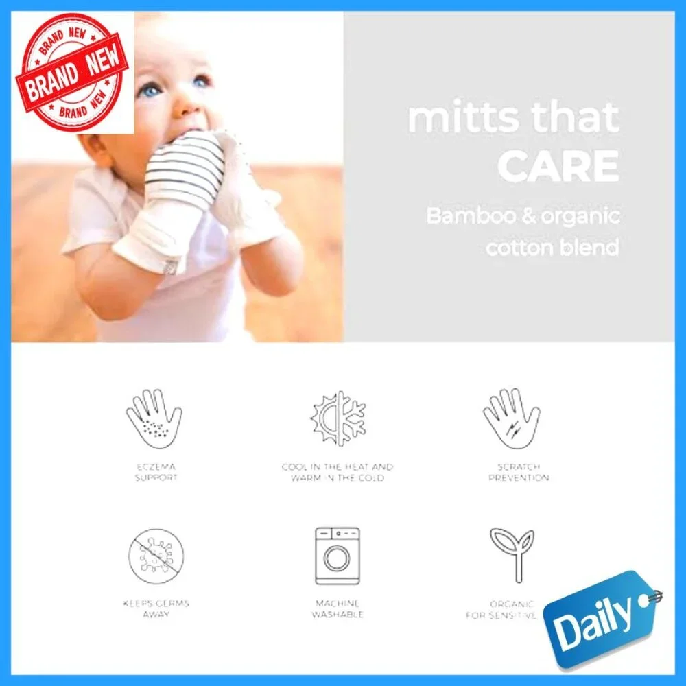 Organic Baby Mittens Stay-On Adjustable Velcro Closure Preemie to 6M